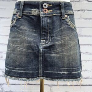 Miss Me Kansas Camo‎ Rhinestone Distressed Denim Mini Skirt Womens M